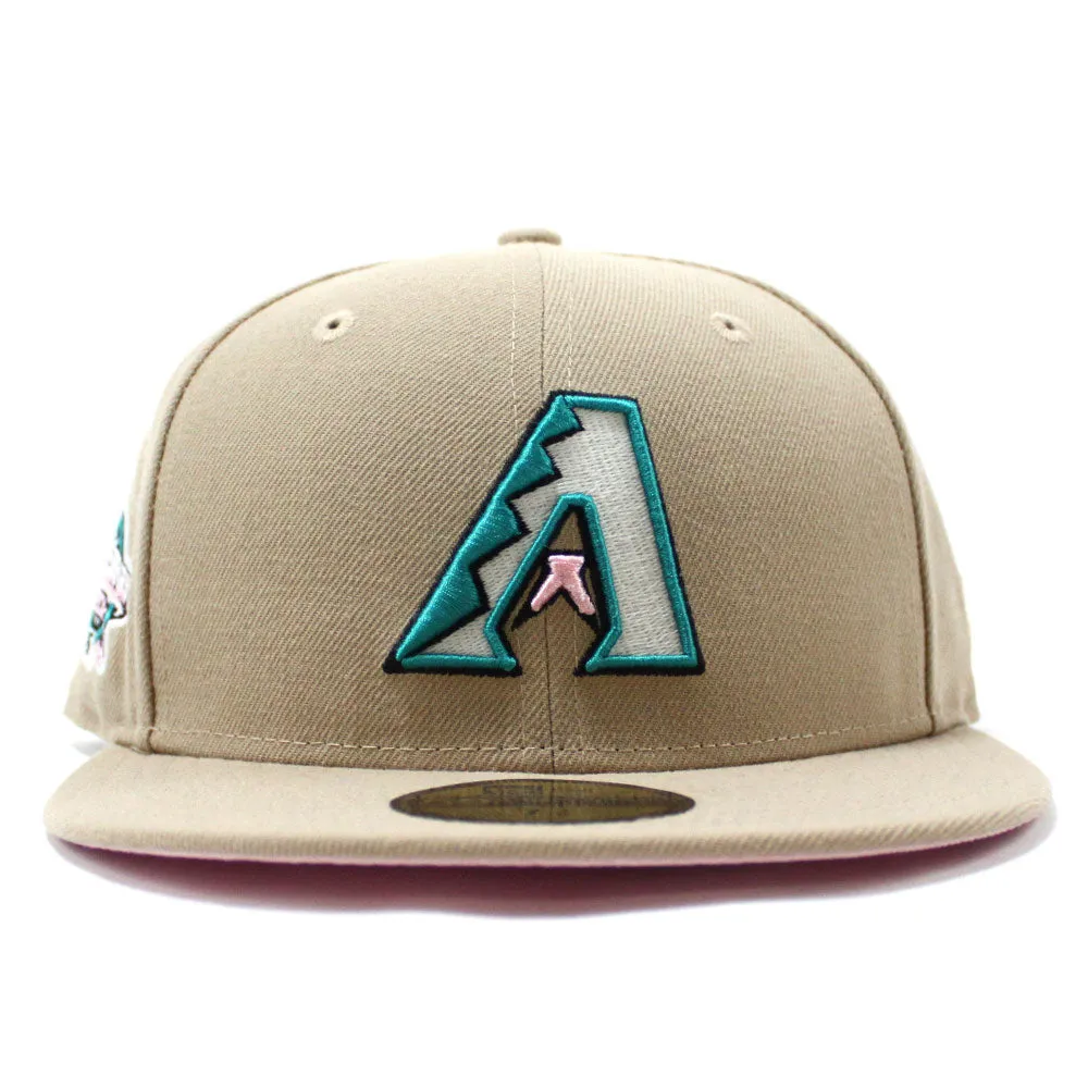 Arizona Diamondbacks 2001 World Series New Era 59Fifty Fitted Hat (D Logo Camel Glow in the Dark Pink Under Brim)