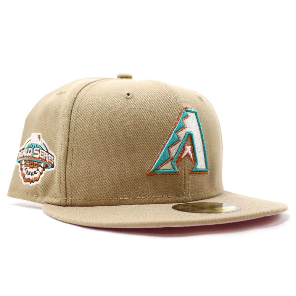 Arizona Diamondbacks 2001 World Series New Era 59Fifty Fitted Hat (GITD Camel Pink Under Brim)