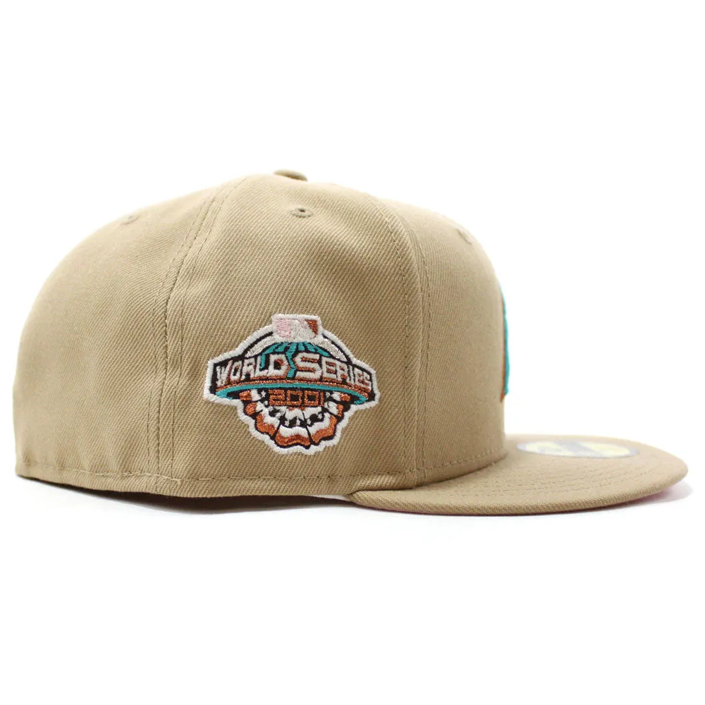 Arizona Diamondbacks 2001 World Series New Era 59Fifty Fitted Hat (GITD Camel Pink Under Brim)