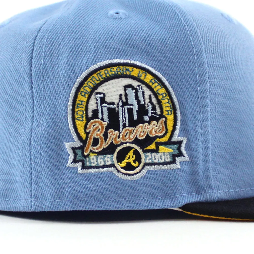 Atlanta Braves 40 ANNIVERSARY New Era 59Fifty Fitted Hat (Glow in the Dark Sky Blue Navy Gold Under Brim)