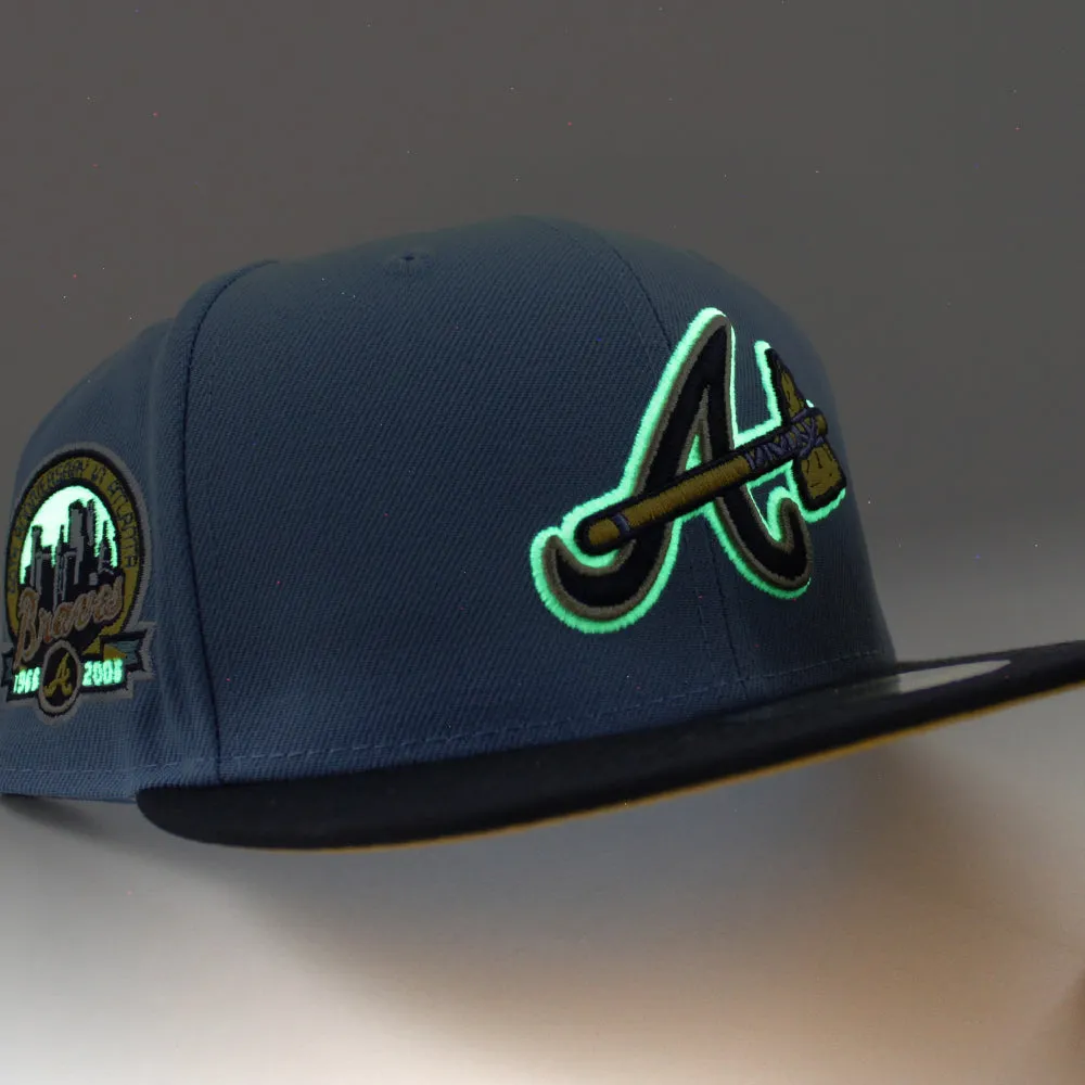 Atlanta Braves 40 ANNIVERSARY New Era 59Fifty Fitted Hat (Glow in the Dark Sky Blue Navy Gold Under Brim)