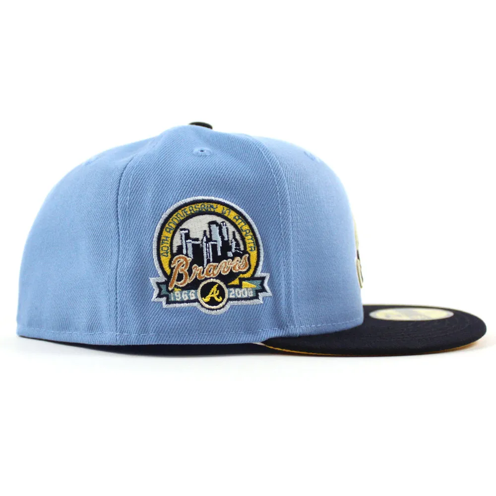 Atlanta Braves 40 ANNIVERSARY New Era 59Fifty Fitted Hat (Glow in the Dark Sky Blue Navy Gold Under Brim)