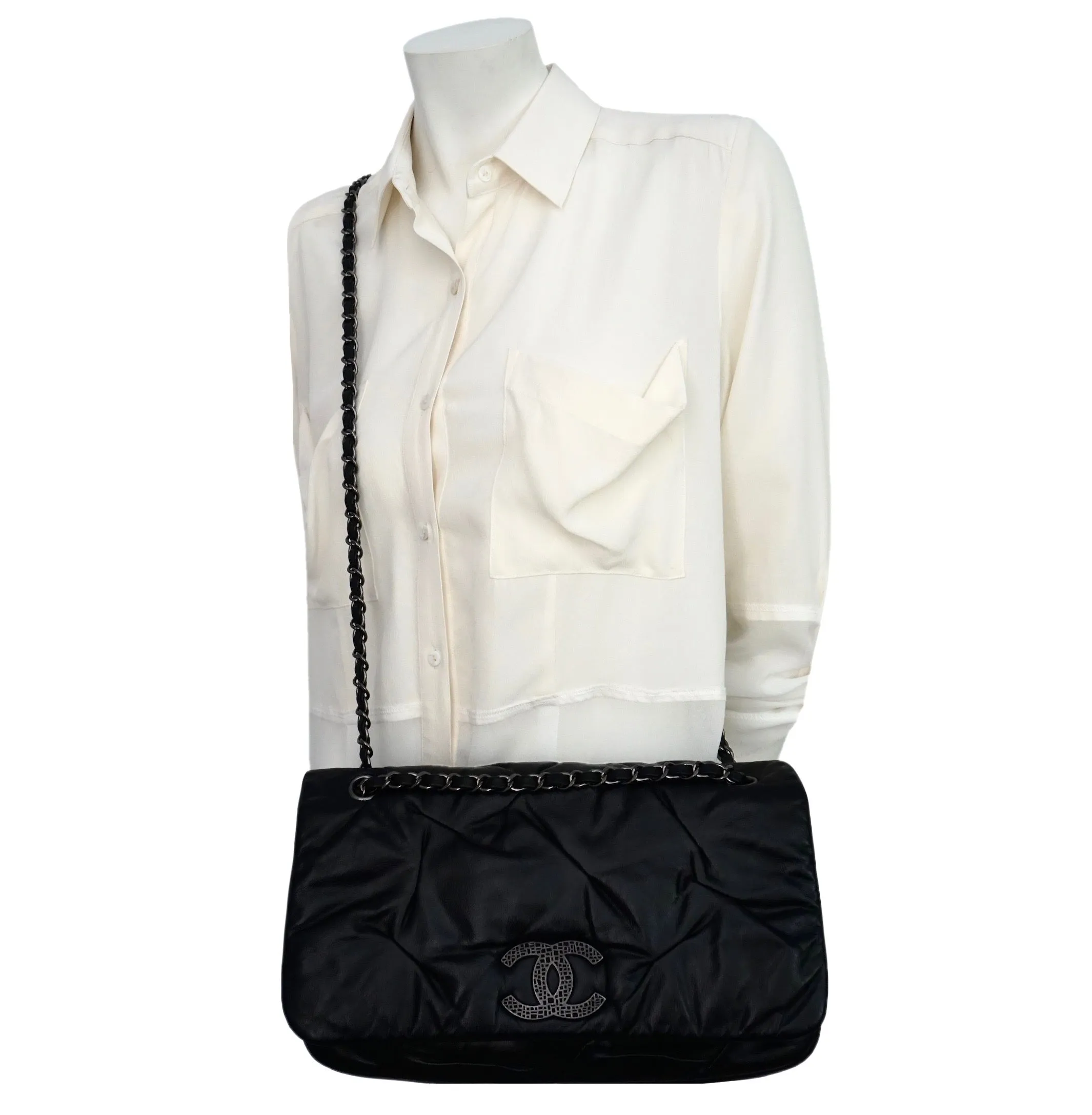 Authentic Chanel So Black Calfskin Jumbo