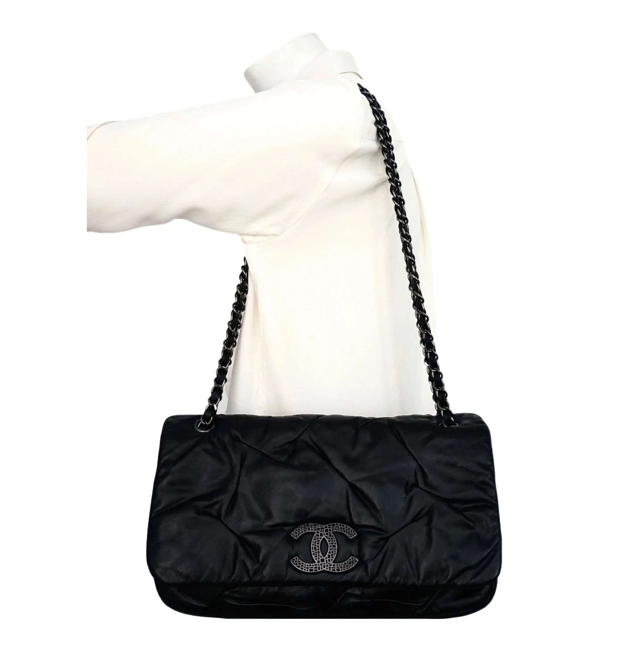 Authentic Chanel So Black Calfskin Jumbo