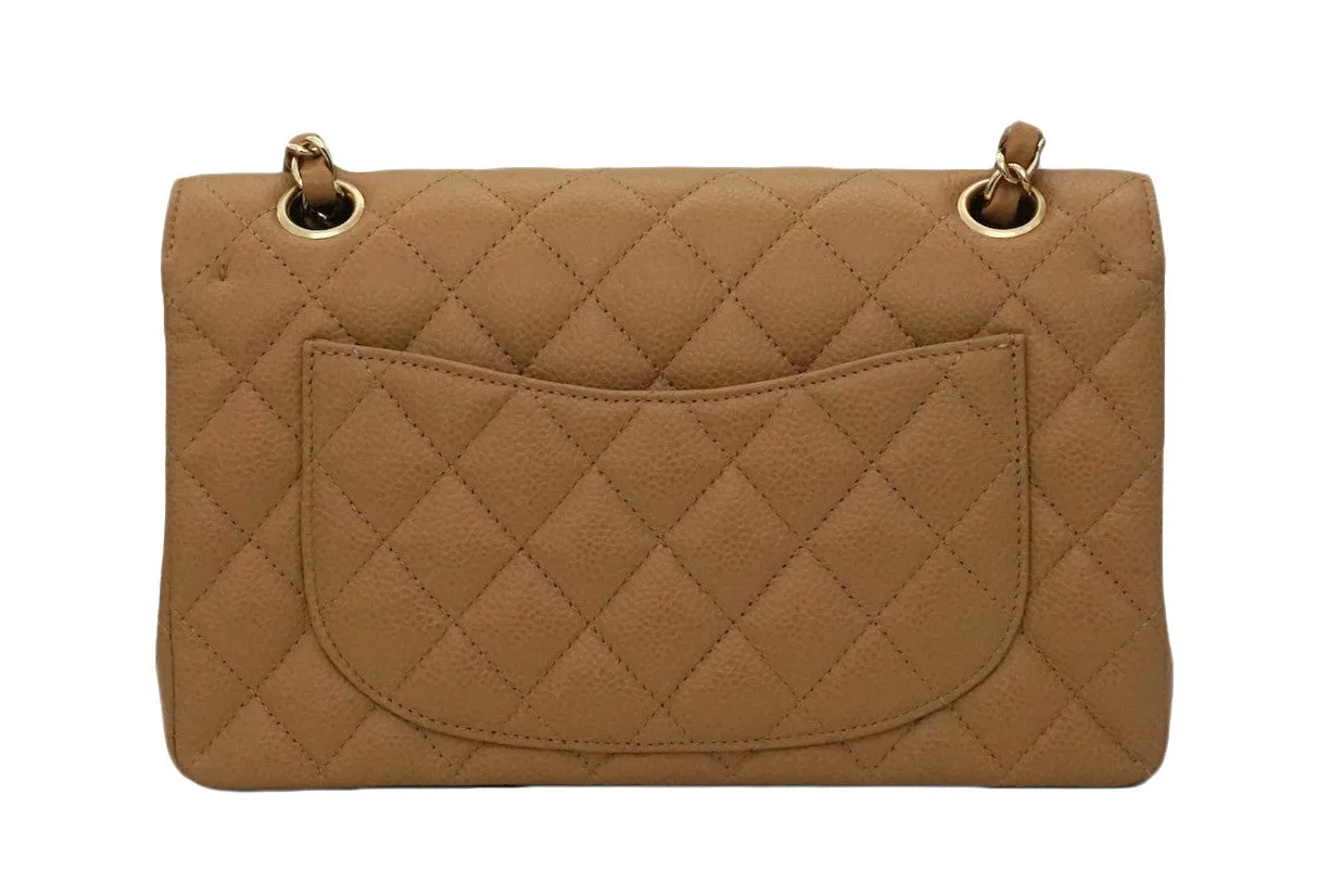Authentic Chanel Tan Caviar 2.55 9” Double Flapover