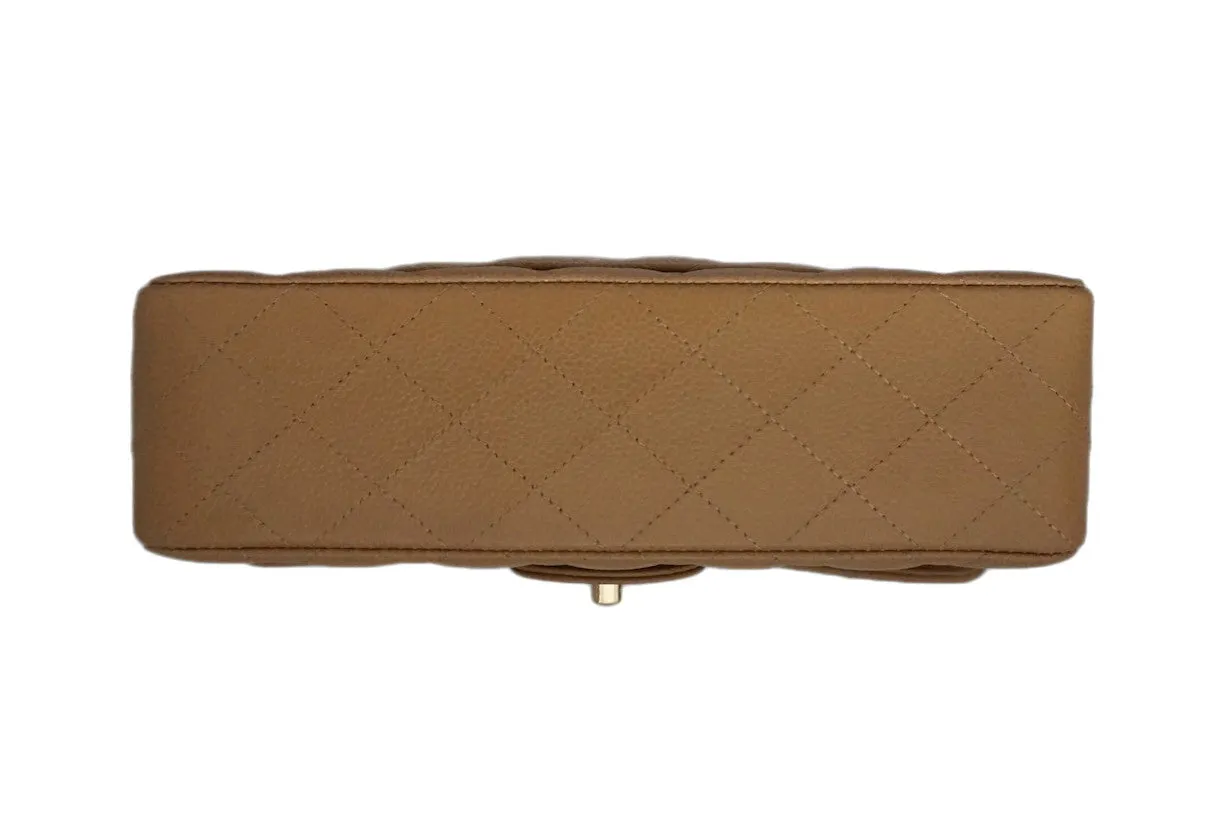 Authentic Chanel Tan Caviar 2.55 9” Double Flapover