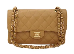 Authentic Chanel Tan Caviar 2.55 9” Double Flapover