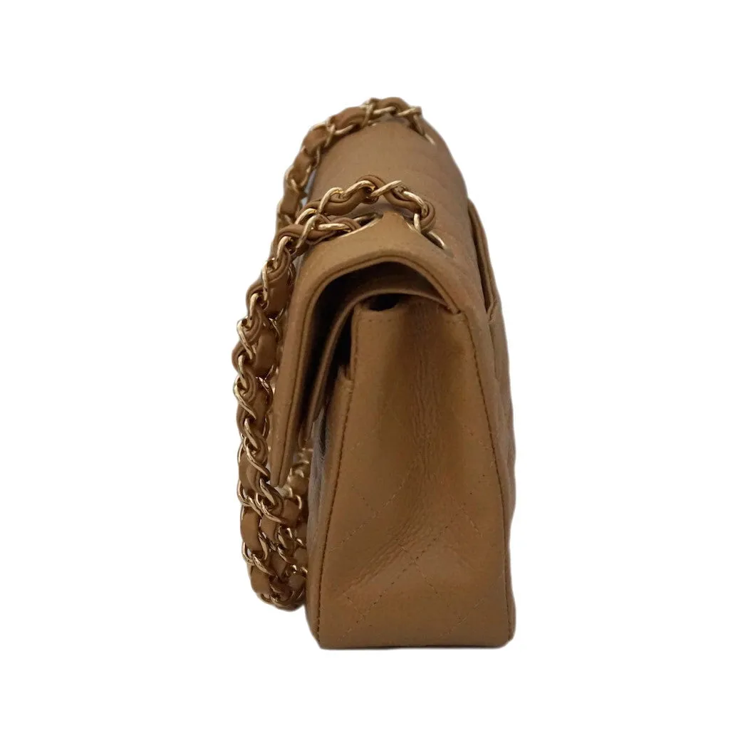 Authentic Chanel Tan Caviar 2.55 9” Double Flapover