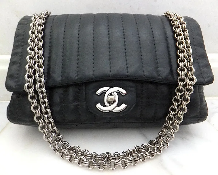 Authentic Chanel Vertical 10” 2.55 Silver Modern Chain Flap