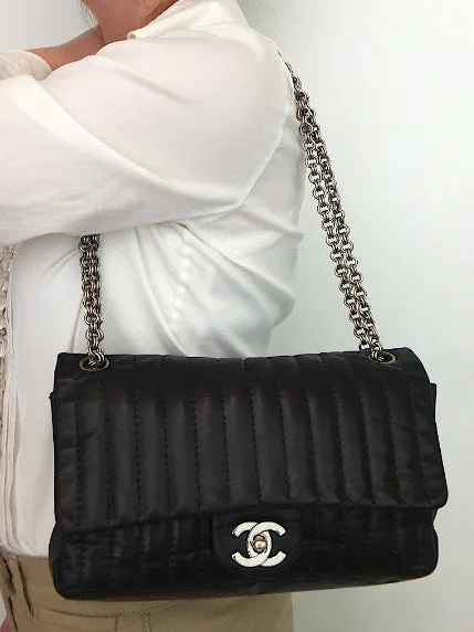 Authentic Chanel Vertical 10” 2.55 Silver Modern Chain Flap
