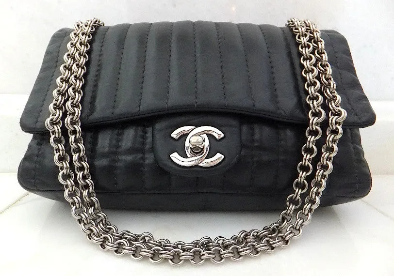 Authentic Chanel Vertical 10” 2.55 Silver Modern Chain Flap