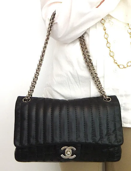 Authentic Chanel Vertical 10” 2.55 Silver Modern Chain Flap
