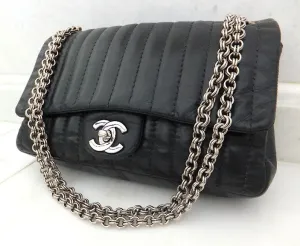 Authentic Chanel Vertical 10” 2.55 Silver Modern Chain Flap