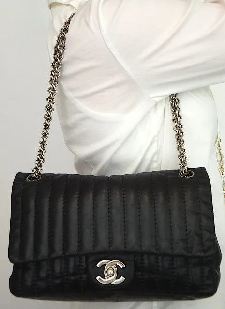 Authentic Chanel Vertical 10” 2.55 Silver Modern Chain Flap