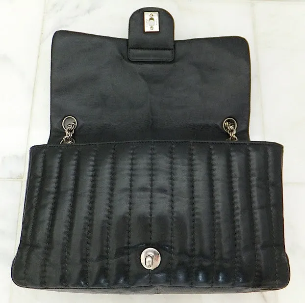 Authentic Chanel Vertical 10” 2.55 Silver Modern Chain Flap