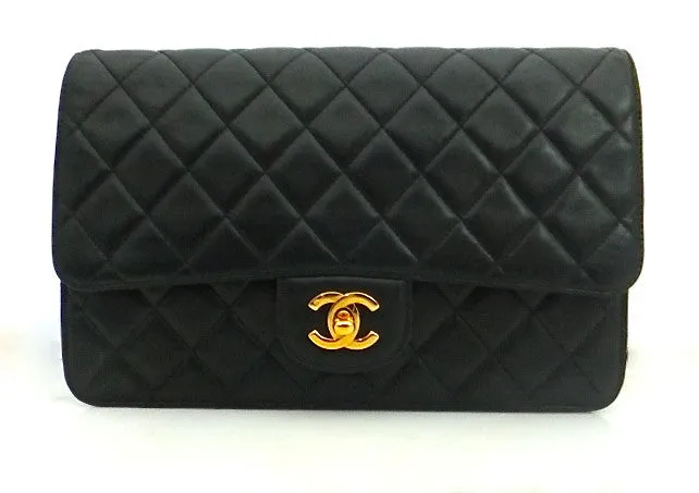 Authentic Chanel Vintage 2.55 Black Flapover Clutch