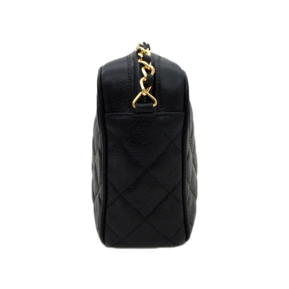 Authentic Chanel Vintage Black Caviar Quilted Camera Style Handbag