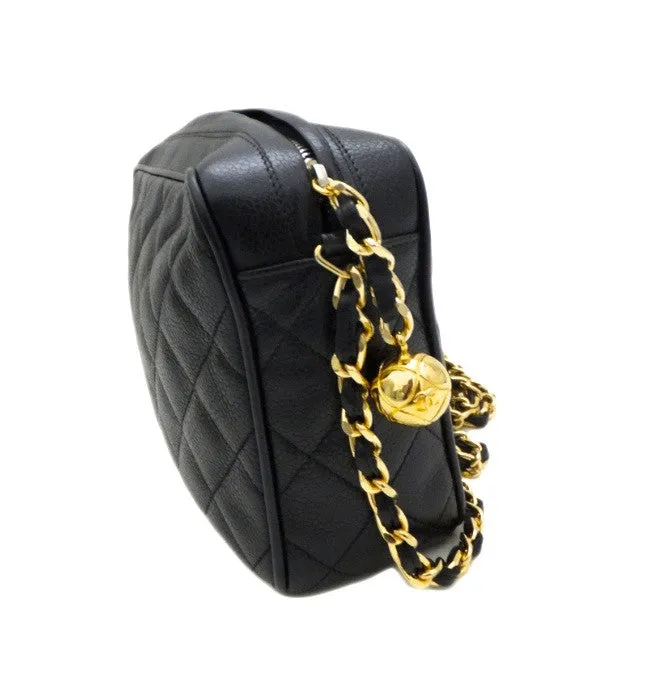 Authentic Chanel Vintage Black Caviar Quilted Camera Style Handbag