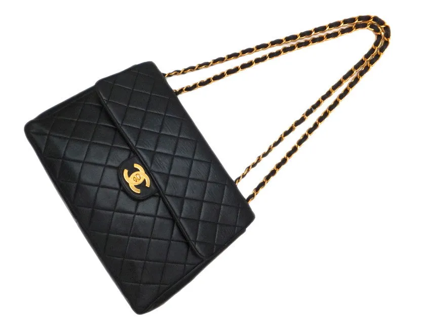 Authentic Chanel Vintage Black Lambskin Jumbo
