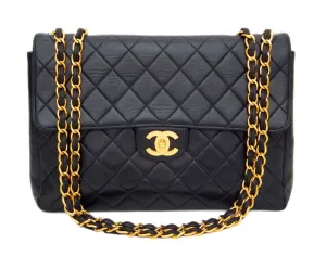 Authentic Chanel Vintage Black Lambskin Jumbo