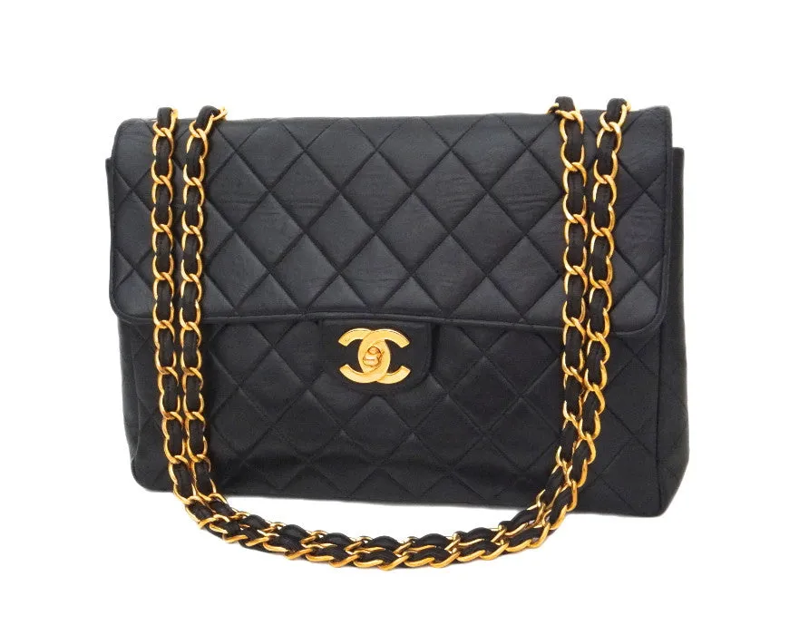Authentic Chanel Vintage Black Lambskin Jumbo