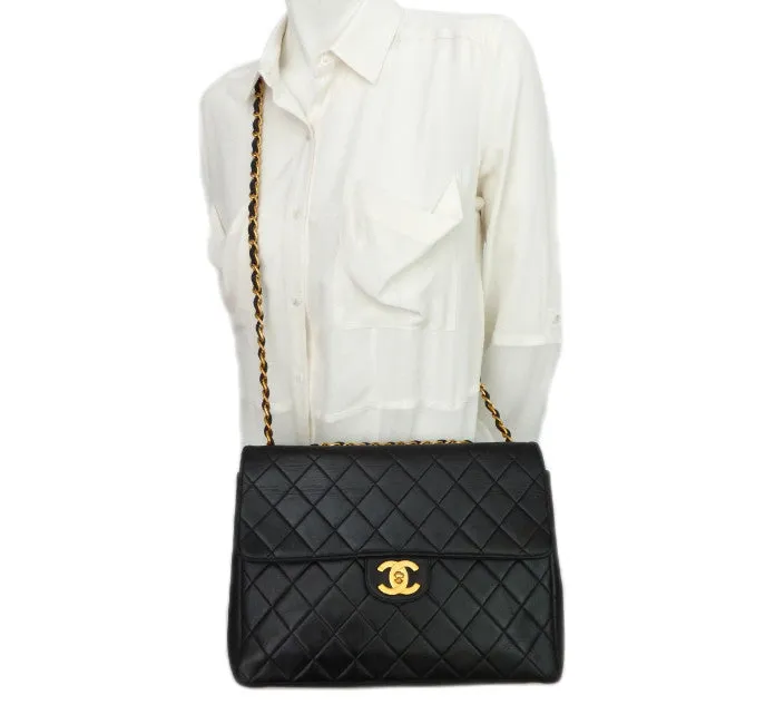 Authentic Chanel Vintage Black Lambskin Jumbo