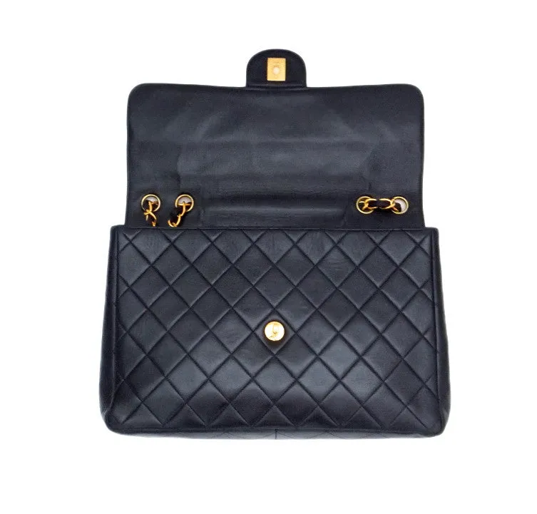 Authentic Chanel Vintage Black Lambskin Jumbo