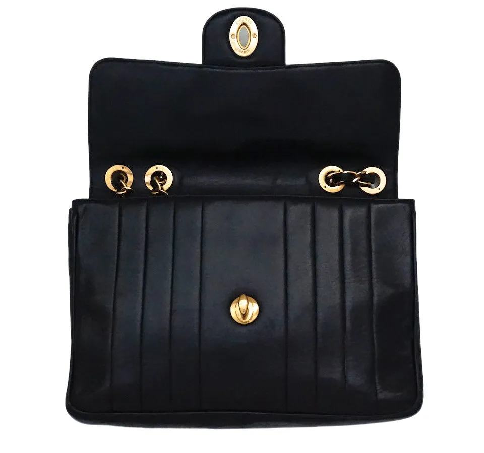 Authentic Chanel Vintage Black Lambskin Vertical Quilted Jumbo