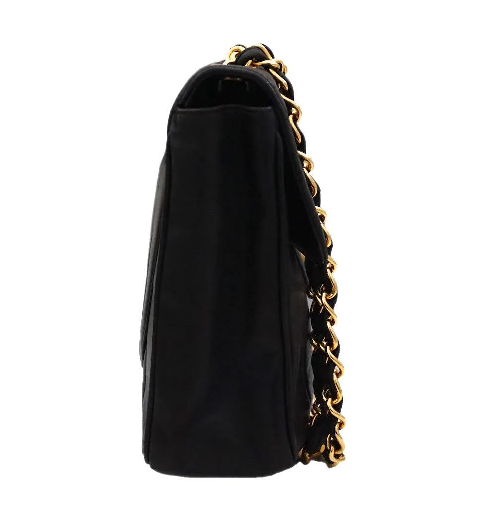 Authentic Chanel Vintage Black Lambskin Vertical Quilted Jumbo
