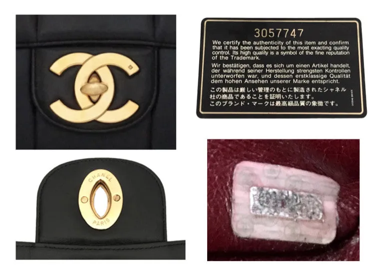 Authentic Chanel Vintage Black Lambskin Vertical Quilted Jumbo