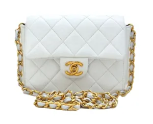 Authentic Chanel Vintage White Mini 2.55 Flapover