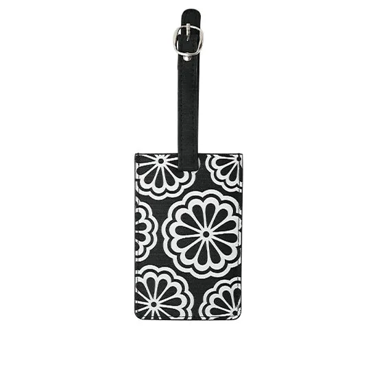 Bag Tag Cool Blk White Flower
