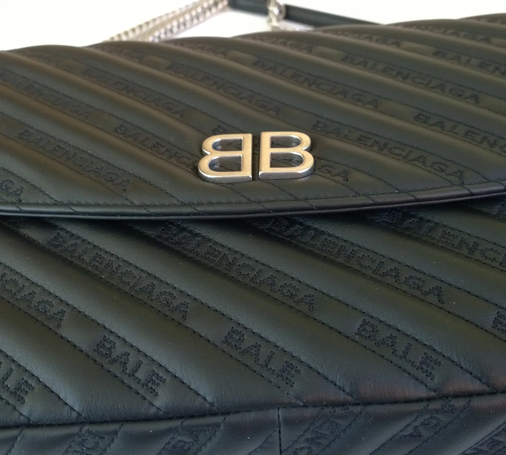 Balenciaga BB Lock Round Large Black Leather Embroidery Medium Bag