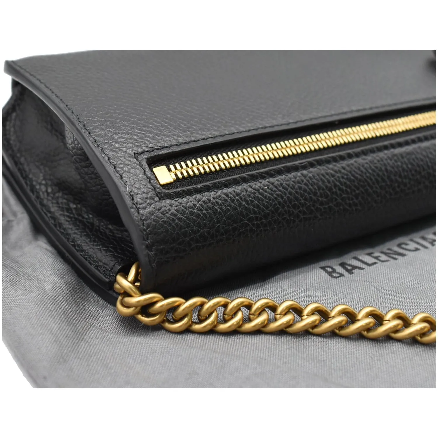 BALENCIAGA Logo Chain Leather Shoulder Bag Black