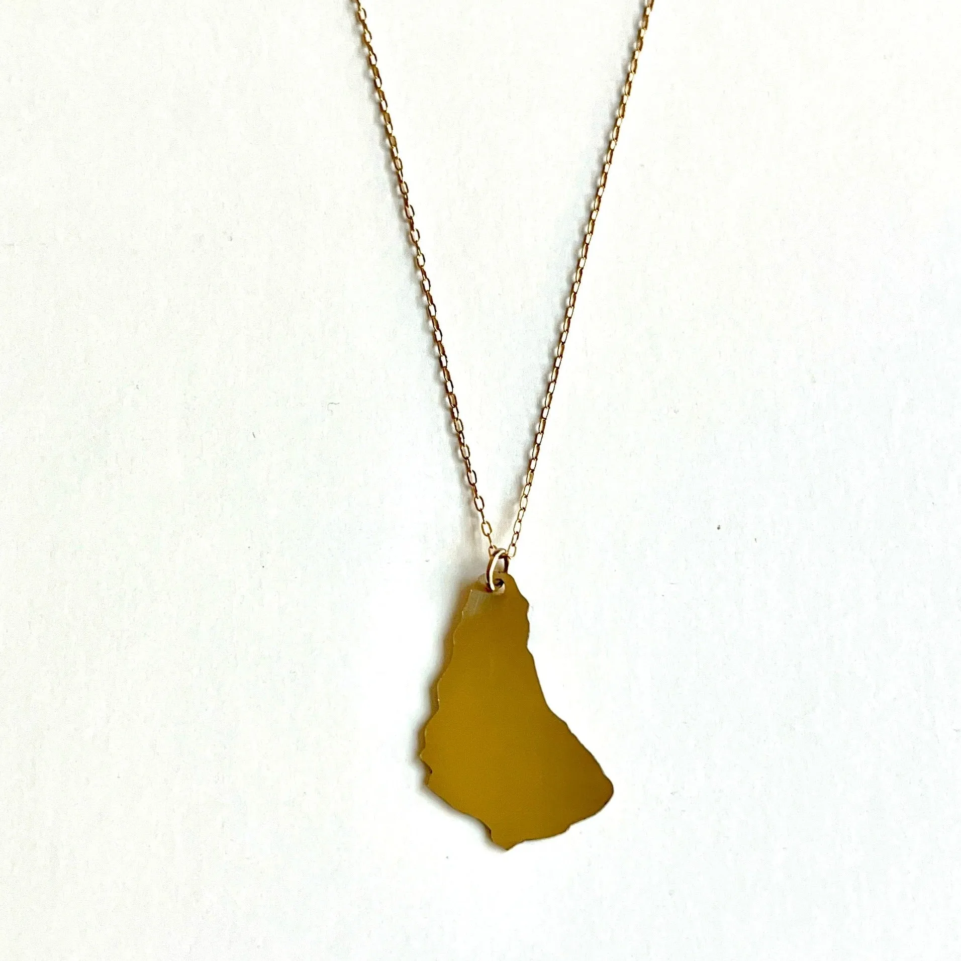 Barbados Island Plate Necklace - Brass Pendant - 14kt Gold-Filled Chain 18" Long