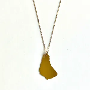 Barbados Island Plate Necklace - Brass Pendant - 14kt Gold-Filled Chain 18" Long