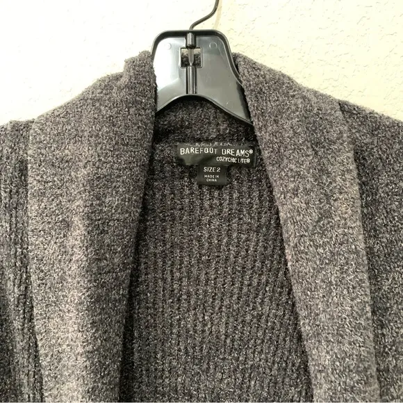 Barefoot Dreams Robe Women 2 M/L CozyChic Lite Charcoal Gray Belted Pockets 429