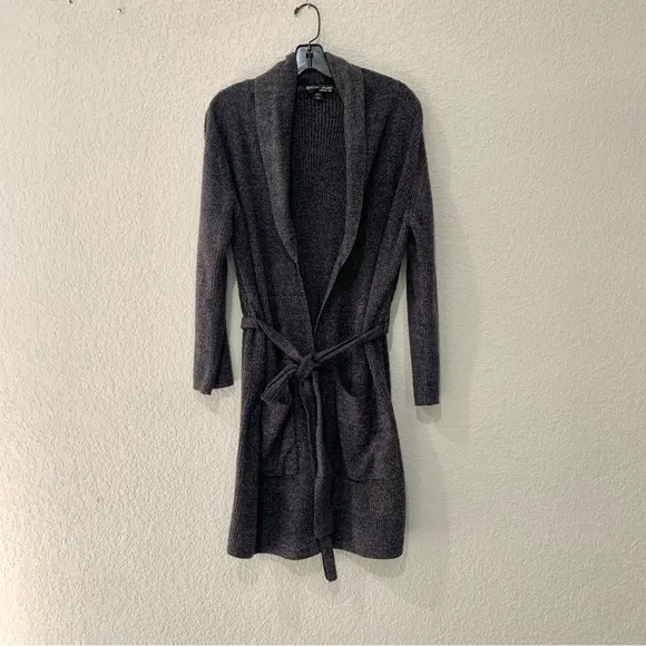 Barefoot Dreams Robe Women 2 M/L CozyChic Lite Charcoal Gray Belted Pockets 429