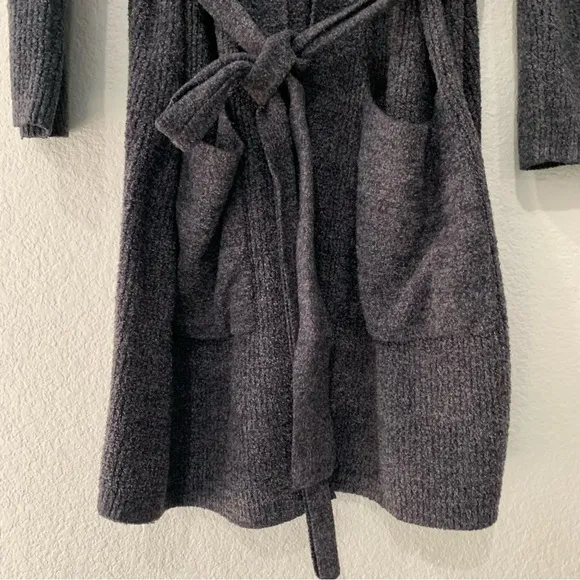 Barefoot Dreams Robe Women 2 M/L CozyChic Lite Charcoal Gray Belted Pockets 429