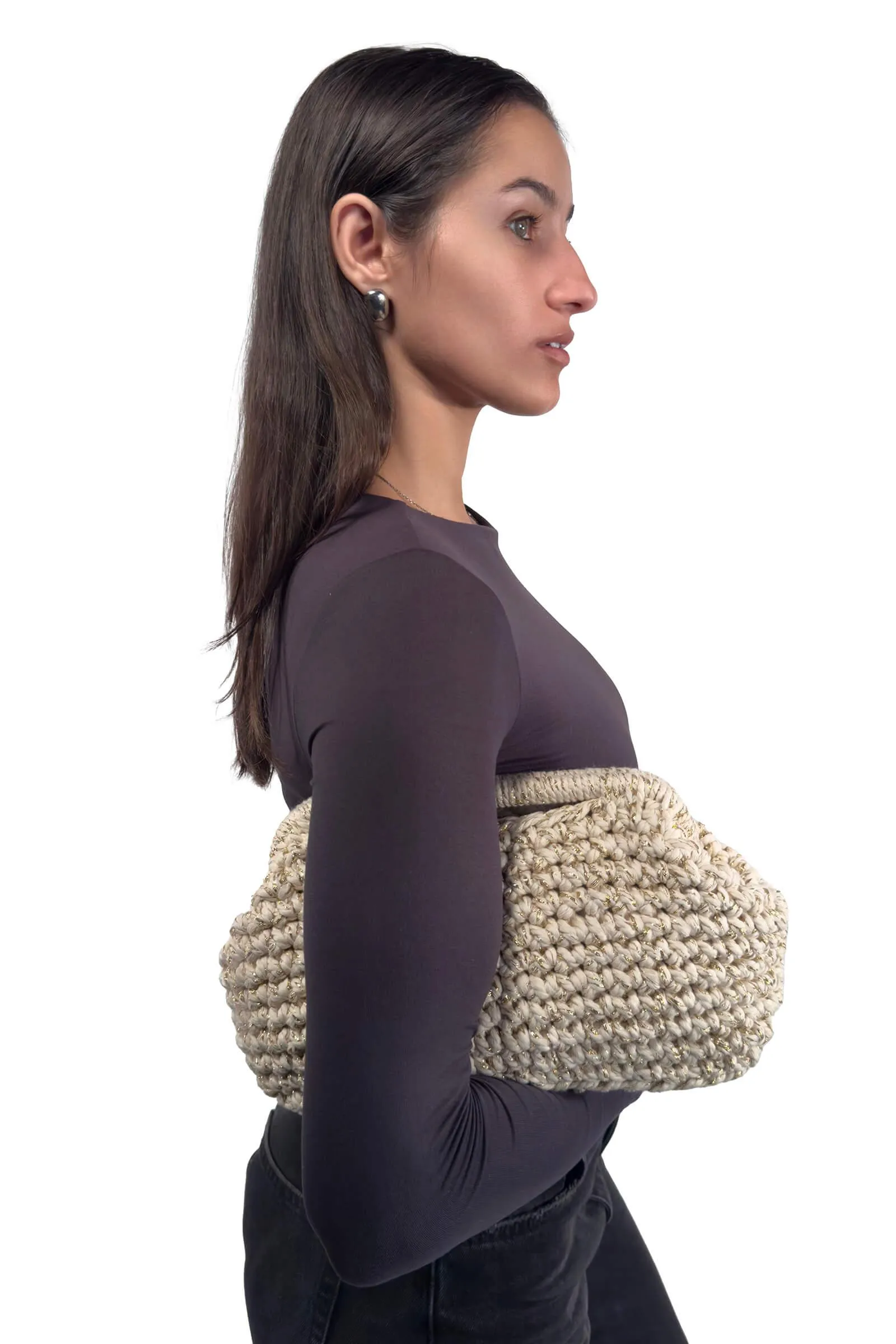 Beige Metallic Jessica Frame Clutch