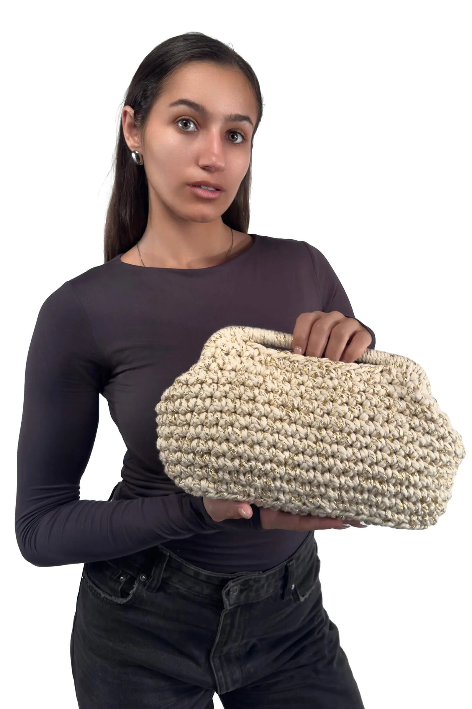 Beige Metallic Jessica Frame Clutch