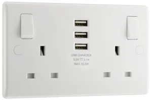 BG 822U33 White Round Edge 13A Double Socket   3x USB
