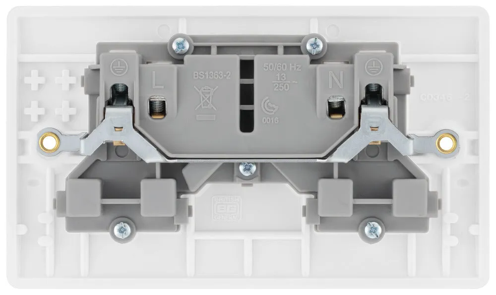 BG 824 White Round Edge 13A Double Unswitched Socket