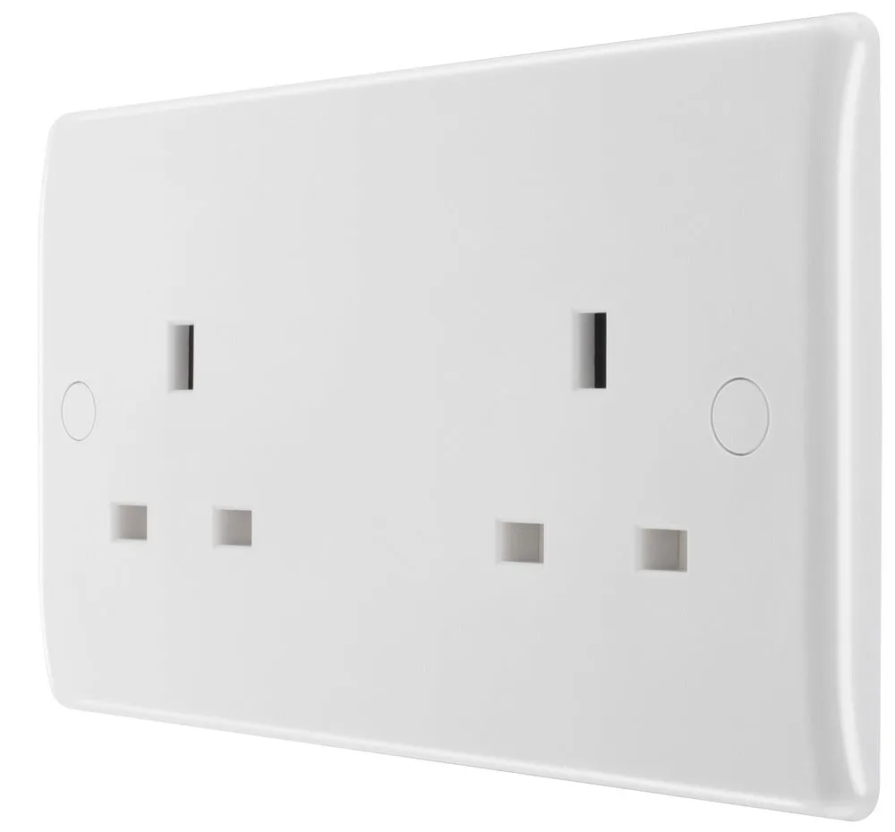 BG 824 White Round Edge 13A Double Unswitched Socket