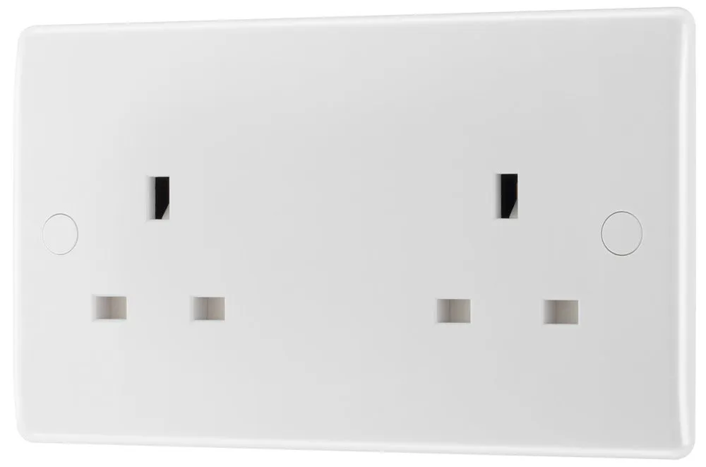 BG 824 White Round Edge 13A Double Unswitched Socket