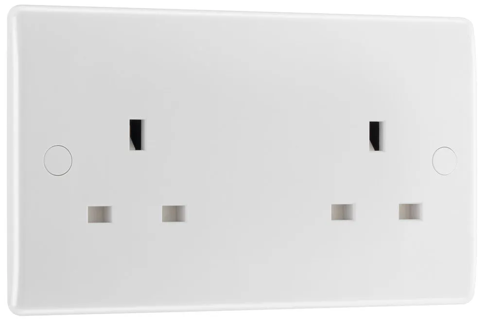 BG 824 White Round Edge 13A Double Unswitched Socket