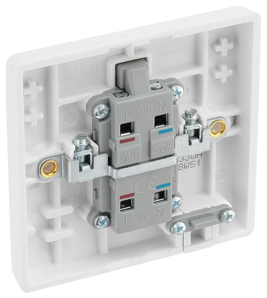 BG 833WH White Round Edge 20A DP Switch marked Water Heater   Neon   Cable Outlet
