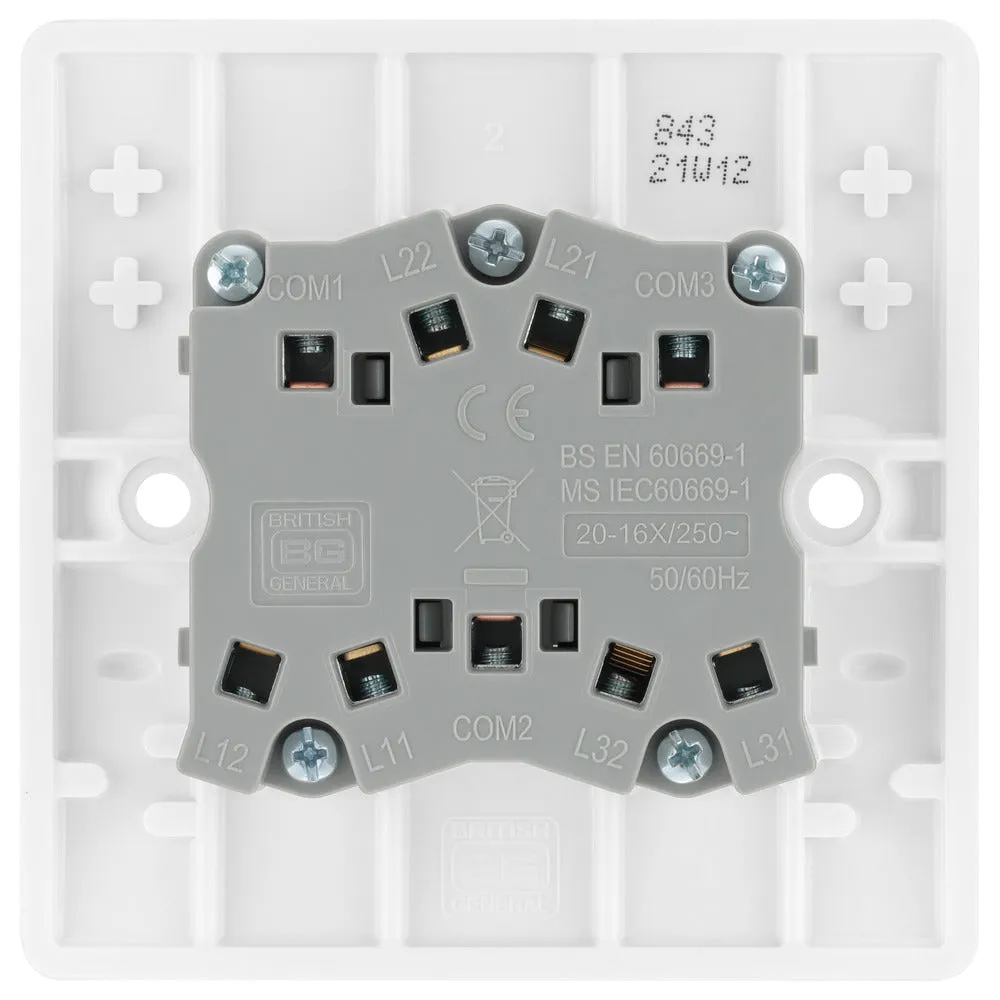 BG 843 White Round Edge Triple Light Switch 10A