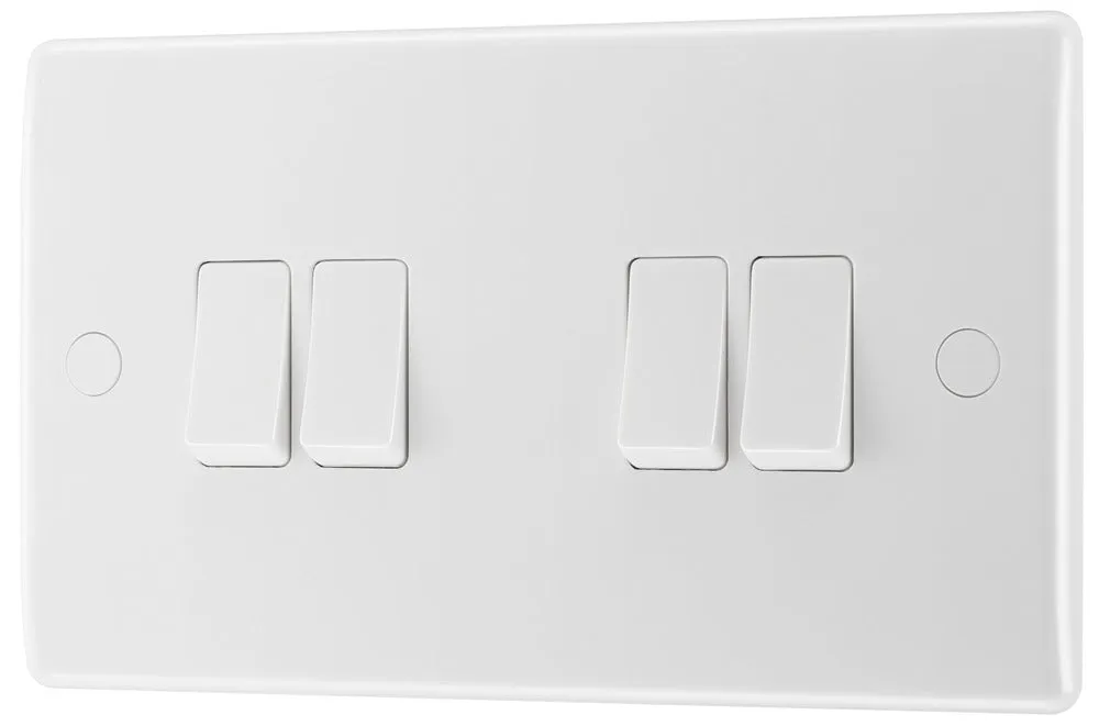 BG 844 White Round Edge Quad Light Switch 10A