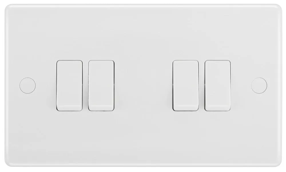 BG 844 White Round Edge Quad Light Switch 10A